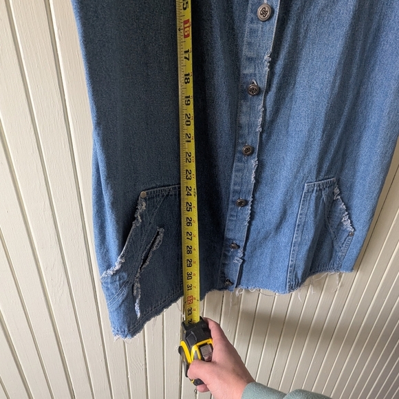90s Vintage Distressed DenimButton Down Dress With Pockets Womens XL - Picture 4 of 5